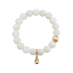 Crystal gemstone elastic bracelets with textured 14k gold-filled accent bead and 14k gold vermeil Anjou pear charm. White Moonstone Crystal, Moonstone Gemstones, Newport Coast, Moonstone Crystal, White Moonstone, Moonstone Bracelet, Moonstone Beads, Tourmaline Gemstone, Black Tourmaline