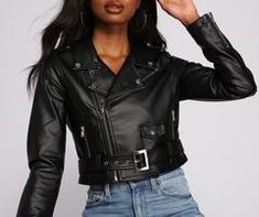 Biker Chic Crop Jacket – Windsor Edgy Cropped Jacket For Spring, Edgy Biker Jacket With Asymmetrical Zip For Streetwear, Biker Style Jacket For Night Out, Edgy Cropped Jacket With Zipper For Fall, Trendy Biker Jacket With Asymmetrical Zip For Spring, Trendy Cropped Leather Jacket For Winter, Edgy Biker Jacket With Zipper Closure For Biker Events, Edgy Biker Jacket With Zipper For Streetwear, Edgy Biker Jacket For Spring Night Out