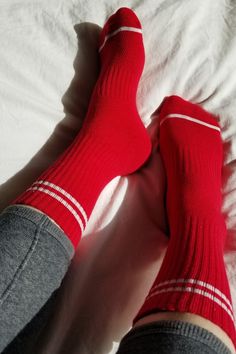 Le Bon Shoppe Socks // Stay fly all year long in these calf-length sports socks. Pair with sneakers or sliders. SIZE: One size fits most. CONTENT: 85% cotton 13% polyester 2% spandex. Sock Boots Outfit, Panda Tree, Boyfriend Socks, Bold Socks, Fur Comforter, Dad Sandals, Red Socks, Black Thigh High, Skater Aesthetic