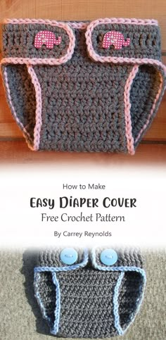 crocheted diaper cover with pink elephants on it and the title how to make easy diaper cover free crochet pattern