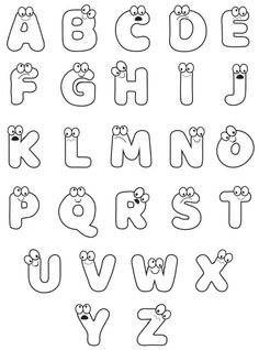 the alphabet is made up of letters with faces and eyes on each letter, as well as