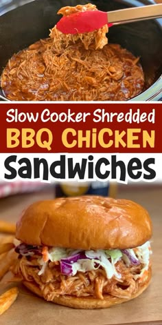 Don’t you just LOVE your crockpot? That beautiful slow cooking machine makes chicken and other meats so tender and delicious. It’s also kind of amazing to be able to just dump everything in there and forget about it for a few hours. This easy chicken recipe is made with just bbq sauce, Italian dressing, brown sugar, and worcestershire sauce! It's packed full of amazing flavor and great for serving a large family or even a crowd for gatherings and game day. Serve with toasted buns and coleslaw! It's also super yummy in a baked potato or over a salad. Bbq Shredded Chicken, Bbq Pulled Chicken Recipes, Bbq Chicken Sandwiches, Shredded Chicken Sandwiches, Pulled Chicken Recipes, Recipe For Family, Shredded Bbq Chicken, Easy Sandwich, Bbq Chicken Sandwich