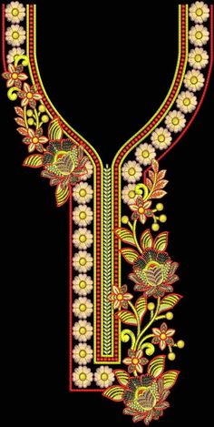 an embroidered shirt with flowers and leaves on the chest, is shown in black background