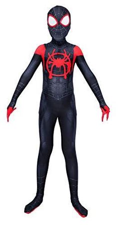 a man in a spiderman costume standing with his arms out