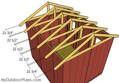 an image of a shed with measurements for the roof and side walls, including rafters