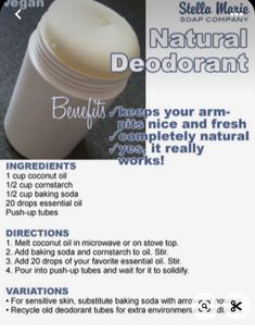 Diy Natural Deodorant, Deodorant Recipe, Deodorant Recipes, Diy Deodorant, Homemade Deodorant, Diy Skin Care Recipes, Diy Body Care, Home Health Remedies, Homemade Bath Products