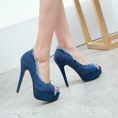 Great Shopping New Women sexy Denim Peep Toe Platform High stiletto Heels Party pumps Shoes new, Womens Shoes High Heels Classy, Very High Heels, Platform High Heel Shoes, Heels Platform, Heels Classy, Super High Heels, Stiletto Shoes, Shoes High, Platform High Heels