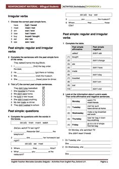 a printable worksheet for irregular and irregular verbs