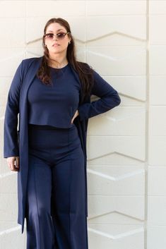 Fall Chic Stretch Pantsuit, Fall Stretch Pantsuit With Straight Pants, Fall Stretch Straight Pantsuit, Stretch Straight Pantsuit For Fall, Chic Full-length Pantsuit For Fall, Chic Full Length Pantsuit For Fall, High-waisted Elastane Wide Leg Pants For Fall, Fall High-waisted Wide Leg Elastane Pants, High-waisted Stretch Pantsuit For Fall