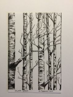 a black and white drawing of some trees