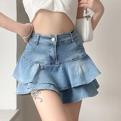 Y2K Coquette Vintage Denim Skirt Kawaii Y2k, Rok Mini, Club Fashion, Vintage Denim Skirt, Skirt Midi, Empire Dress, Jeans Rock, Summer Fabrics, Denim Shorts Women