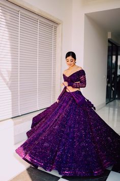 designer lehenga, sunaina khera Indian Bridesmaid Lehenga, Royal Purple Lehenga, Mehendi Looks For Bride, Purple Indian Wedding, Cocktail Outfits, Latest Bridal Lehenga Designs, Desi Fits, Engagement Gowns, Bridesmaid Lehenga