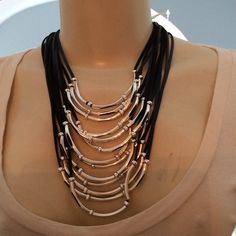 Leather And Silver Necklace Accessories Necklace, Silver Necklace, Women Accessories, Silver, Leather, Women Shopping, Black, Color