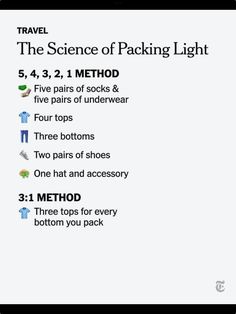 the science of packing light is shown in this info sheet, with instructions for how to pack