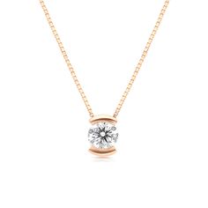 Modern and sophisticated, this necklace is a captivating look any woman would adore. Beautifully crafted, this ring features a dazzling 0.57carat center stone placed prominently in a 18K rose gold half-bezel setting that enhances the diamond's size and sparkle. This classic look is one she'll turn to often, every day, and on special occasions. An amazing and thoughtful anniversary gift for your loved one. 0.57 carat round brilliant cut D SI1 -CGL report 18k rose gold We offer a Free virtual Cons Modern Diamond Pendant, Necklace Design Ideas, Unique Diamond Pendant, Half Bezel Setting, Diamond Pendant Jewelry, Round Diamond Pendant, Diamond Circle Pendant, Solitaire Diamond Pendant, Diamond Pendants Designs