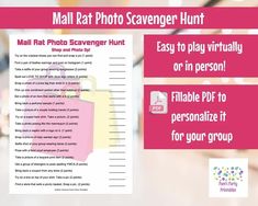 Mall Photo Scavenger Hunt game for birthday parties and girls night out. Weather Snap, Snap Pictures, Scavenger Hunt Printable, Amazon Book