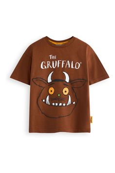 Bring storytime to life with our kids' t-shirts featuring iconic characters from Julia Donaldson's beloved tales! From the Gruffalo to Stickman, Zog, Superworm, Snail and the Whale, and Room on the Broom, these vibrant tees are perfect for little adventurers. Made from soft, comfy fabric, they're ideal for playtime, school, or a day of imagination-filled fun. Perfect for fans of these classic stories! Machine washable. 100% Cotton. Brown Graphic Tee, Snail And The Whale, Playful Illustration, The Gruffalo, Friends Tshirt, Big Face, School Events, Brown Shorts, Casual Trousers