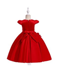 Buy red satin flowers ballgown short party dress for girls 4-9 year online. In-stock with many colors and sizes, free world-wide shipping. Solid Color Fitted Princess Dress, Elegant Fitted Princess Dress, Elegant Solid Color Princess Dress For Dress-up, Solid Color Princess Dress For Party, Spring Princess Dress In Solid Color, Spring Princess Style Solid Color Dresses, Elegant Red Princess Dress For Spring, Red Dresses For Spring Fancy Dress, Christmas Party Dress In Solid Color