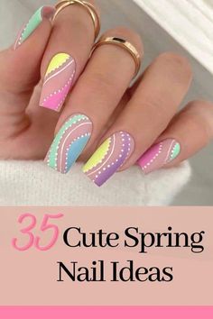 Spring Fancy Nails, Nail Art Designs Pastel Colours, Spring Inspired Nail Designs, Nail Art Design Summer, May Spring Nails, Pastel Color Nails Designs, April Nail Art Designs, How To Make Designs On Nails, 2024 Spring Nail Designs