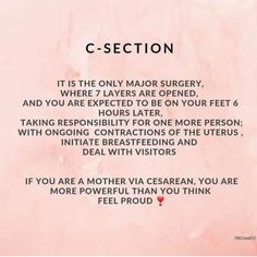 a pink background with the words c - section written in black and white on it