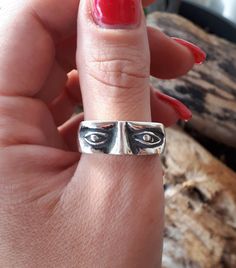 Eye ring, Statement ring, Sterling silver, Face ring, Vindage ring, Unique rings, Unisex ring, Human eye ring, Evil eye ring All our jewelry is HANDMADE 100% The material is 950 SILVER All my jewelry is safe and beautifully packed in elegant gift boxes and elegant gift bag We send our jewelry with FREE SHIPPING always with a TRACKING NUMBER to know every moment the move that your order makes with the safest Greek post offices HELLENIC POST If you want to receive your order in 3-4 bussiness days, Handmade Symbolic Rings For Everyday Wear, Symbolic Handmade Rings For Everyday, Handmade Adjustable Stackable Promise Rings, Handmade Adjustable Promise Rings, Handmade Adjustable Rings For Everyday Wear, Adjustable Handmade Promise Rings, Modern Handmade Stackable Rings As Gift, Handmade Symbolic Promise Rings, Minimalist Handmade Engraved Promise Ring