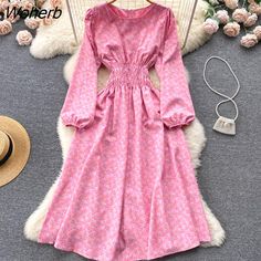 Shipping: Worldwide Express Shipping AvailableDelivery time: 7-15Days Fast ShippingReturns: Fast refund, 100% Money Back Guarantee.Brand Name: YUOOMUOOSleeve Style: Puff SleeveFabric Type: ChiffonPattern Type: FloralSilhouette: A-LINENeckline: O-NeckDecoration: NONEStyle: CasualDresses Length: Mid-CalfMaterial: PolyesterOrigin: Mainland ChinaCN: ZhejiangClosure Type: zipperType: RegularMaterial Composition: Synthetic fiberWaistline: empireSleeve Length(cm): FullRelease Date: Autumn 2022Profile T Pink Non-stretch Dress For Brunch, Corset Long Dress, Long Dress Elegant, Fashion Romantic, Long Dresses Elegant, Romantic Floral Print, Chiffon Floral, Elegant Party, Daily Dress