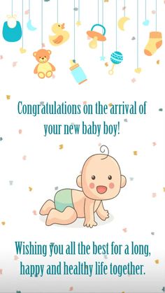 congratulations to the arrival of your new baby boy with an image of a baby in diaper