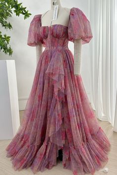 Organza Puff Sleeve Wedding Dress, Elegant Puff Sleeve Organza Dress With Ruffles, Elegant Organza Puff Sleeve Dress With Ruffles, Chiffon Puff Sleeve Wedding Dress, Feminine Puff Sleeve Dress With Ruffles For Wedding, Feminine Pink Puff Sleeve Dress For Wedding, Patterned Bridesmaid, Tulle Long Dress, Performance Dresses