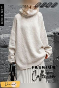 Plain Round Neck Knitted Casual Sweater Relaxed Fit Sweater For Winter, Winter Relaxed Fit Sweater, Winter Soft Knit Sweater With Relaxed Fit, Oversized Turtleneck Outerwear, Oversized Acrylic Turtleneck Outerwear, Trendy Relaxed Fit Knitted Sweater, Beige Relaxed Fit Sweater For Winter, Casual Soft Knit Turtleneck Outerwear, Solid Color Chunky Knit Sweater For Winter