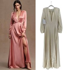 Reposhing This Item I Purchased. It’s Beautiful, Just Not For Me. Nwt Questions? Leave A Comment Below! Beige V-neck Evening Dress For Wedding, Feminine V-neck Evening Dress For Formal Occasions, Elegant Silk V-neck Gown, Cream Silk V-neck Maxi Dress, Luxury V-neck Maxi Dress For Wedding, Luxury Long Sleeve Silk Gown, Spring Evening Gown With V-neck, Beige V-neck Evening Dress For Formal Occasions, Spring V-neck Evening Dress For Dinner