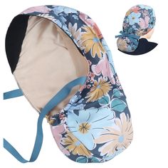 a baby's hat with flowers on it