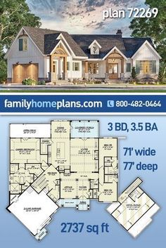 #affiliate Plan 72269 | Cottage Chic House Plan With Over 2700 Sq Ft of Living Space | Craftsman style house plans, Craftsman house plans, House blueprints