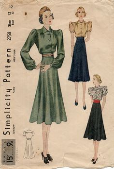 Simplicity 2758 Circular or Sunburst Pleated Skirt, Mutton Sleeve Blouse Sz 12 Fitted Pleated Waist Skirt For Daywear, Fitted Skirt With Pleated Waist For Daywear, Fitted Skirt For Spring Vintage Fashion, Fitted Vintage Fashion Skirt For Spring, Spring Vintage Fashion Fitted Skirt, Fitted Dress With Pleated Waist Skirt, Vintage Dresses With Flowy Skirt, Vintage Fitted Pleated Skirt, Vintage Long Skirt Dress With Lined Skirt