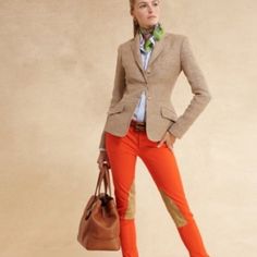 Ralph Lauren Sport Riding Pants Fitted Orange Pants For Office, Elegant Orange Pants For Workwear, Elegant Fitted Orange Pants, Fitted Ralph Lauren Pants With Welt Pockets, Fitted Ralph Lauren Bottoms For Fall, Ralph Lauren Fitted Pants For Work, Fitted Orange Workwear Pants, Elegant Ralph Lauren Spring Pants, Ralph Lauren Chic Spring Pants