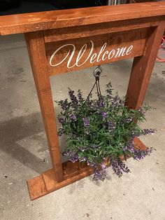 Welcome planter for hanging baskets. This can be used for potted plants as well. Excellent as an entrance piece or an addition to any flower bed. Custom text and stain available. Hanging Basket Stand, Garden Basket, Basket Planters, Planter Pots Outdoor, Outdoor Planters, Hanging Baskets, Flower Beds, Plant Stand, Garden Planters