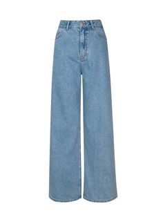 Details: Classic blue color wide leg jeans Back pockets with old white trim and three fork design, personalized and fashionable Made of high quality denim cotton, slightly elastic Simple waistband with asymmetric pockets on both sides Loose hem, floor-length pants Materials & Care: Cotton 97.2%, Other fibers 2.8% Hand wash | Dry clean Do not bleach Size & Fit: Model is 5'7", Bust 32, Waist 24, Hips 35, wearing a size S Item #: WM2DP08 Waid Leg Jeans, Cute Wide Leg Jeans, Cool Jeans Design, Wide Length Pants Outfits, Wide Pants Jeans, Jeans White Background, Jeans Pants Design, Blue Jeans Wide Leg, White Denim Pants