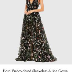 Mac Duggal Floral-Embroidered Fabric (100% Polyester) Size 10 Partially Lined V-Neck Sleeveless Bust Pads Built In Romper Embellished Belt Back Zipper Approx. 62.5" From Top Of Shoulder To Bottom Hem Available In Black Multi Style #70132 Bought New With Tags And Only Worn For 2hrs. Dress Has Been Hemmed 2”. Dress Runs Larger. Mac Duggal Prom Dresses, Burgundy Homecoming Dress, Mac Duggal Prom, Gonna In Tulle, Mesh Gown, Mac Duggal Dresses, Perfect Prom Dress, Tulle Gown, Mac Duggal