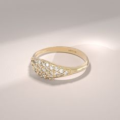 The Diamond Sparkle Ring is a delicate and captivating piece of jewelry designed for women who appreciate elegance and charm. Crafted in 14k solid gold, this signet ring features a bedazzling display of pave-set diamonds that glisten and shimmer with every movement.    The ring can be made with yellow, rose, or white gold, please choose your size from the dropdown menu options above. 𝐑𝐢𝐧𝐠 𝐃𝐞𝐭𝐚𝐢𝐥𝐬: ❥ Solid gold, available in 10, 14 & 18 karats. ❥ Gold Color Options: White Gold, Yellow Classic Crystal Ring With Diamond Accents In 14k Gold, Classic 14k Gold Crystal Ring With Diamond Accents, Delicate Yellow Gold Signet Ring For Wedding, Elegant Yellow Gold Cluster Ring With Rose Cut Diamonds, Heirloom Yellow Gold Crystal Ring For Anniversary, Fine Jewelry Dome Ring For Promise, Fine Jewelry Rose Cut Diamond Toe Ring, 14k Gold Signet Ring For Wedding, 14k Gold Wedding Signet Ring