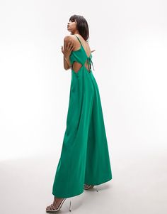 Jumpsuits by Topshop Welcome to the next phase of Topshop V-neck Adjustable straps Cut-out waist Tie back Zip-back fastening Wide leg Regular fit Cami Jumpsuit, Glam Chic, High Street Fashion, Green Jumpsuit, Asos Dress, High Fashion Street Style, Summer Accessories, Wide Leg Jumpsuit, Green Fashion