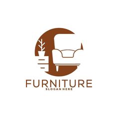 the furniture logo is brown and white, with a couch in it's center