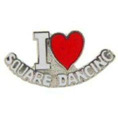 i love square dancing pin with red heart