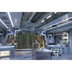 the interior of a futuristic space station with equipment