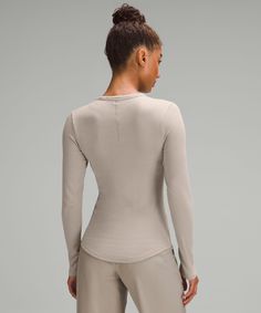 This Lightweight Everyday Top Has Just The Right Softness, Just The Right Stretch, And A Snug Fit That Feels Like A Second Skin. Designed For Casual. Contours Your Body:sits Below The Waistband For Moderate, Everyday Coverage. | Hold Tight Long-Sleeve Shirt Lululemon Outfits, Modal Fabric, Tank Top Dress, Back Women, Womens Long Sleeve Shirts, Lululemon Women, Leggings Shop, Second Skin, Long Tops