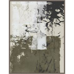 an abstract painting with black and white paint on it's sides, in shades of green