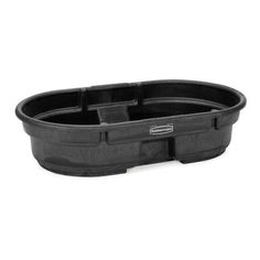 a black plastic planter with two compartments on the bottom and one in the middle