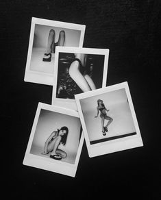 four black and white photos of women in high heels