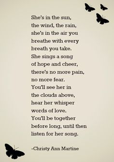 a poem with butterflies flying over it and the words she's in the rain, she's in the air, she's in the air you breathe with every breath