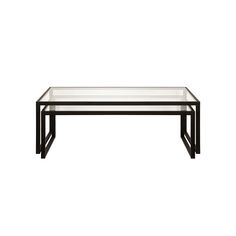 a glass and metal coffee table on a white background