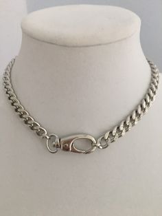 Chunky Cuban Chain Necklace-Silver Chunky Necklace-Curb Chain Necklace-Swivel Lock Clasp-Lock Necklace-Silver Spring Gate Clasp Necklace A show stopping necklace. This is a high quality chain made up of large brass silver Rhodium plated links. Lead safe and nickel free. The chain is 11mm wide and 9mm thick. Chunky and thick. Great weight and sits beautifully around the neck. This not just a regular chain. It has a fabulous heavy Rhodium plated spring lock to give a modern and edgy look. Wear the Chunky Silver Necklace, Biker Chain, Cuban Link Necklace, Chunky Chain Necklaces, Lock Necklace, Clasp Necklace, Chunky Necklace, Affordable Jewelry, Silver Spring