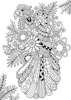 a black and white drawing of a peacock